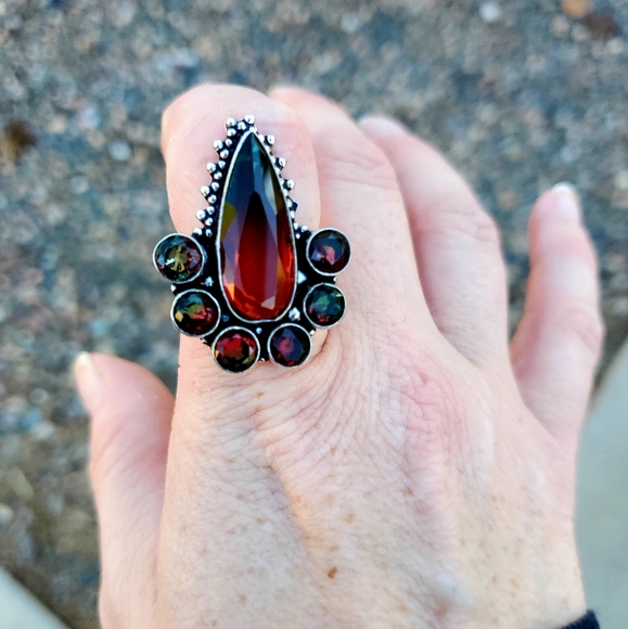 New Bi-Color Tourmaline 925 Silver Statement Ring. - Picture 6 of 7